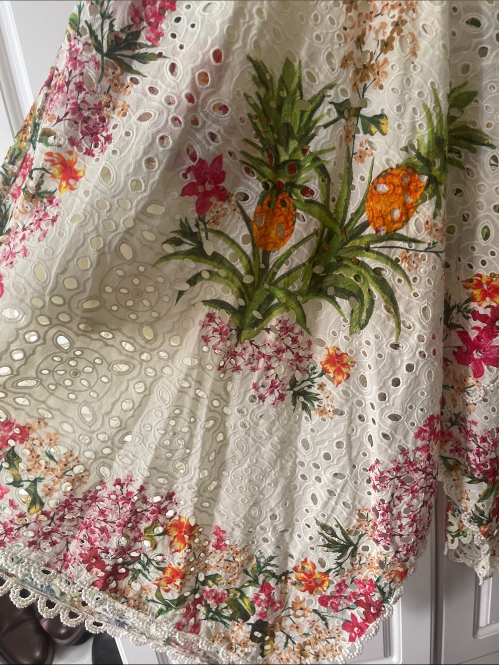 FARM Rio White Floral Eyelet Midi Scarf Dress with Spaghetti Straps. Med.NWOT - Picture 10 of 11